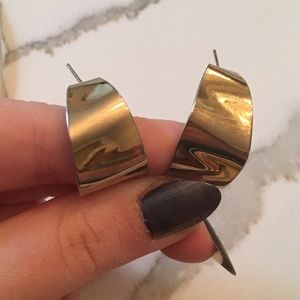 VTG Gold Tone textured Wide C Hoop Earrings